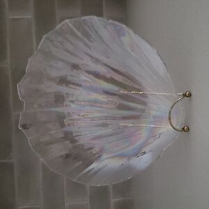 Vintage Kamei Glass Japan Iridescent Shell Shaped Carnival Glass Dish Tray